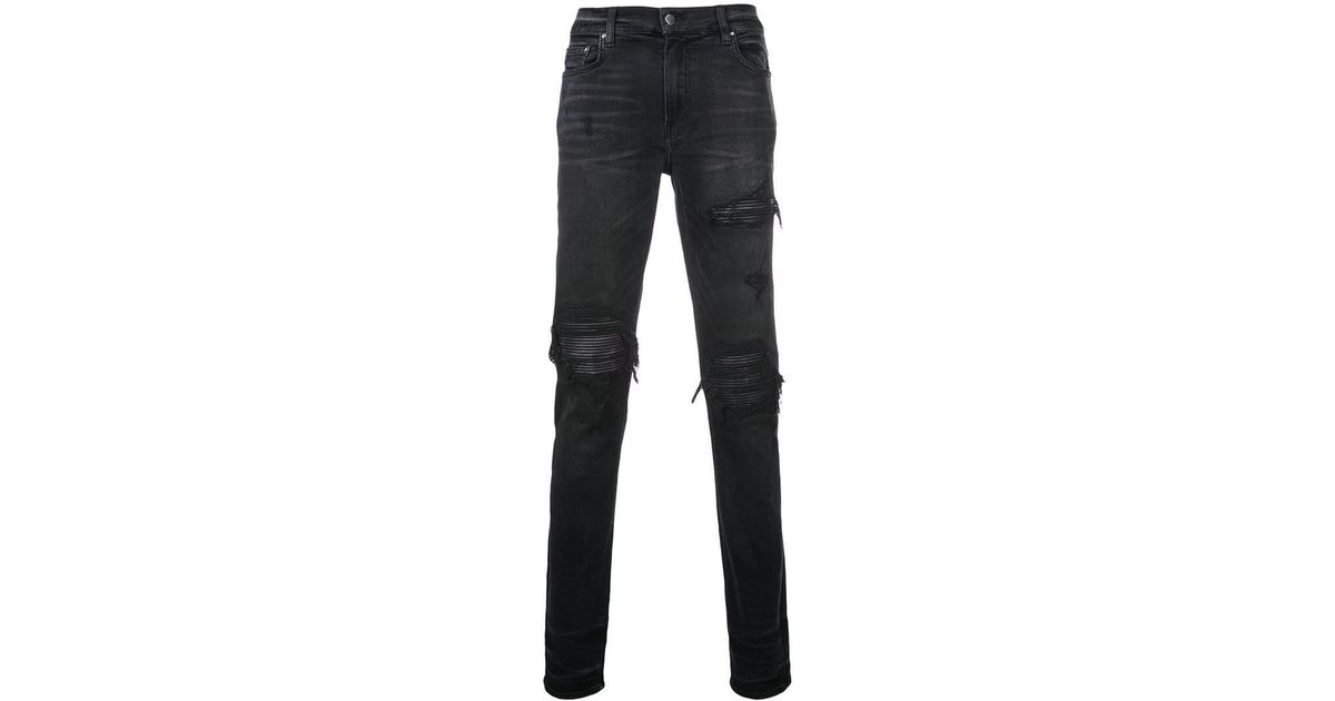 Amiri Denim Ripped Slim Fit Jeans in Black for Men | Lyst