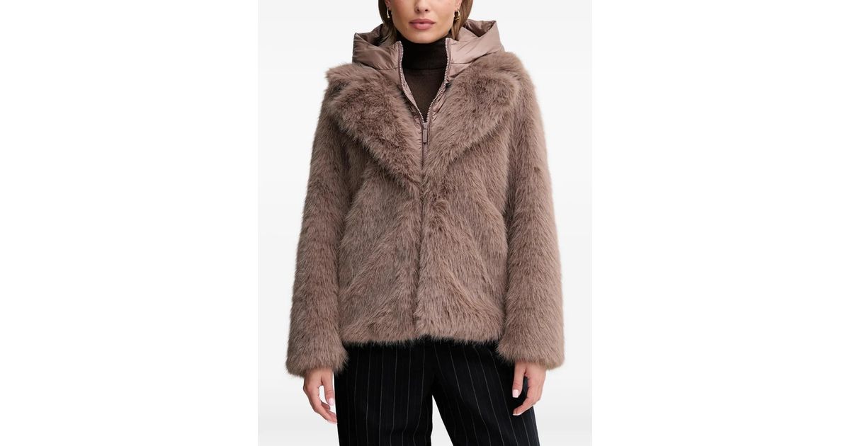 Bomboogie Paris Hooded Faux-Fur Jacket in Brown | Lyst