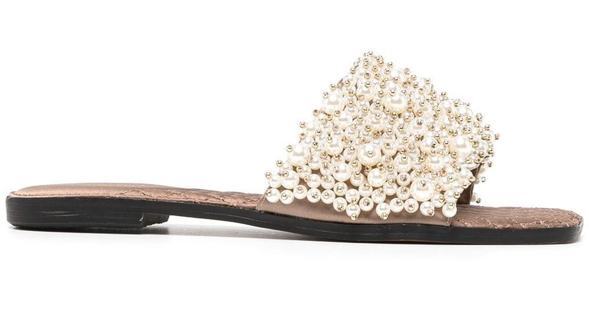 Sam Edelman Elijah Pearlembellished Flat Sandals in Brown Lyst