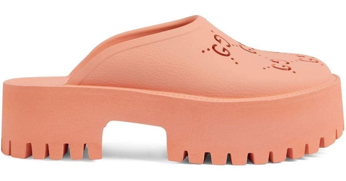 gucci perforated gg platform mules