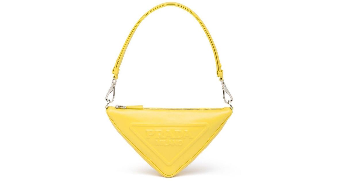 Prada Triangle Leather Mini Bag in Yellow | Lyst