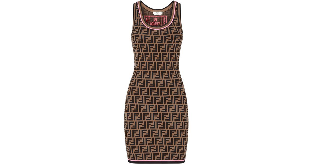 Fendi Ff Logo Knit Dress in Brown | Lyst