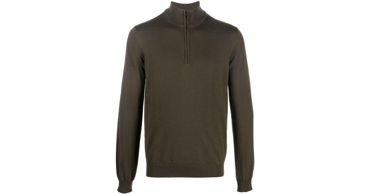 BOSS by HUGO BOSS Wool Halfzip Funnelneck Jumper in Green for Men