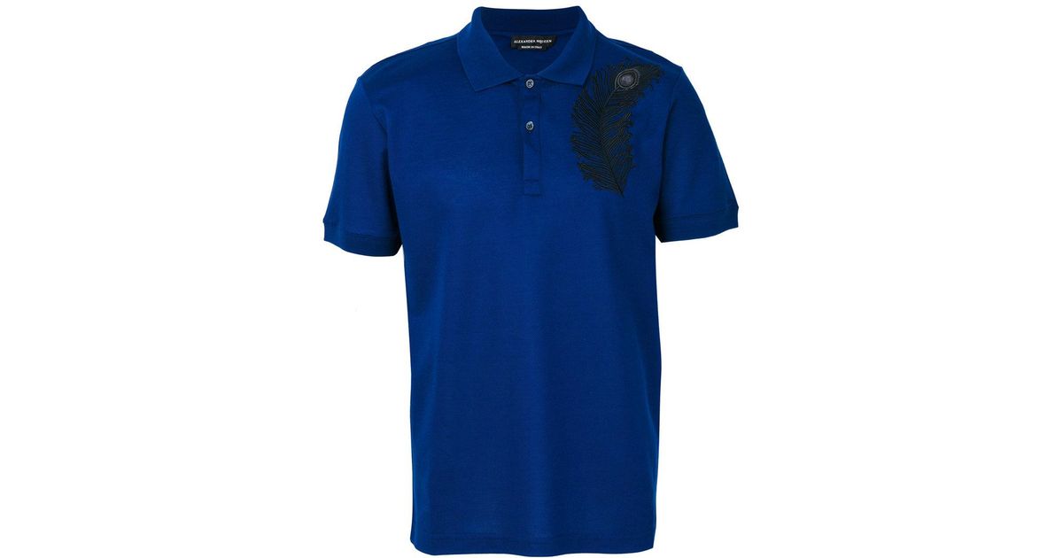 Alexander McQueen Peacock Feather Polo Shirt in Blue for Men | Lyst