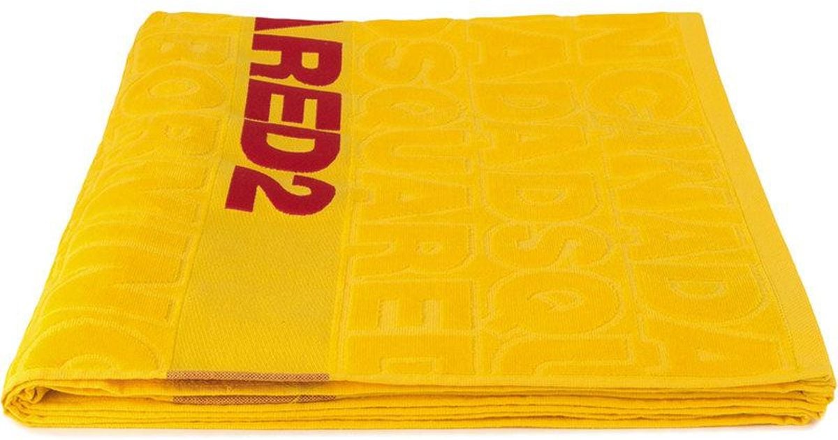 Dsquared² Yellow Logo Printed Beach Towel For Men
