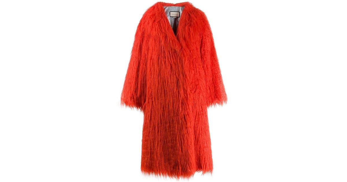 Gucci Faux Fur shaggy Coat in Orange Lyst Australia