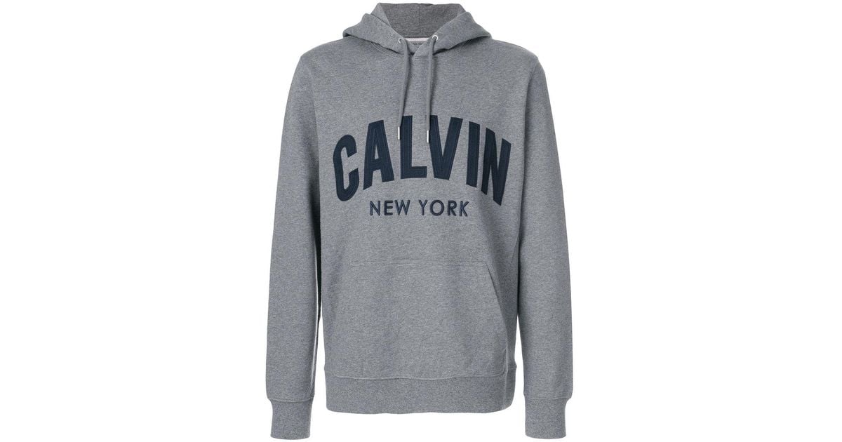 Calvin Klein Cotton New York Logo Hoodie in Grey (Gray) for Men - Lyst