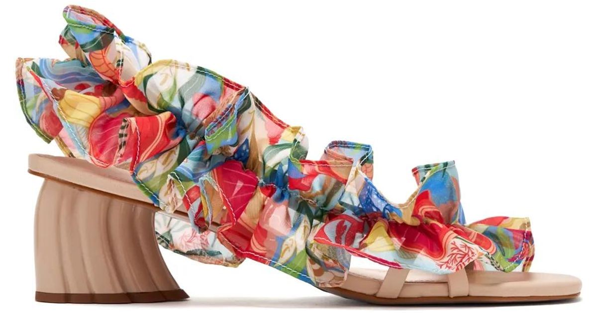 Farm Rio Ocean FARM Rio 65Mm Ocean View Monstera Heeled Sandals in Red | Lyst UK
