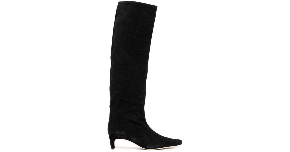 STAUD Wally Kneelength Suede Boots in Black Lyst