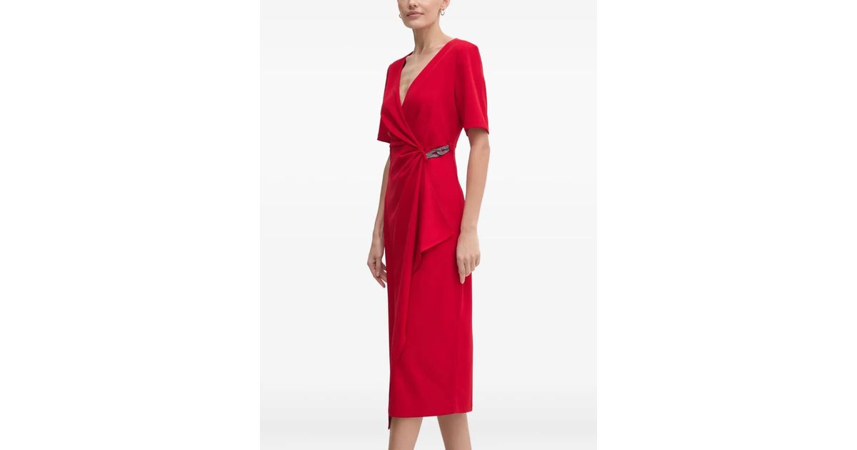 fame and partners vania red plunge halter satin dress Miss Circle Women Ivona Red Halter Neck Double Duchess Satin Gown