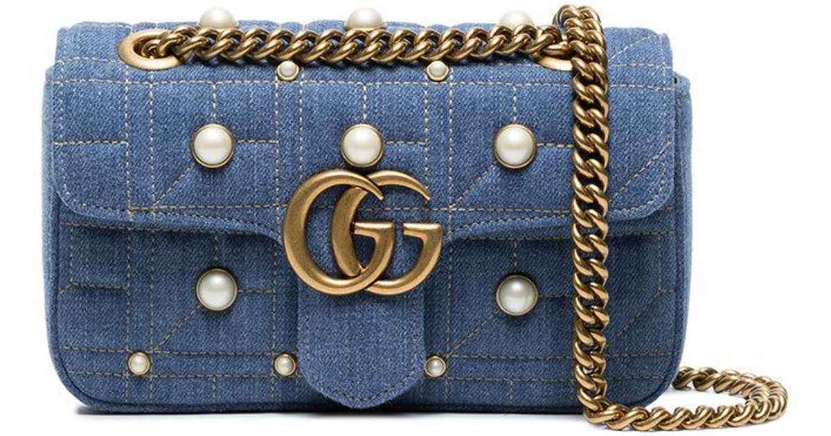 Gucci Matelassé GG Marmont Pearl Shoulder Bag in Denim – Gavriel.us