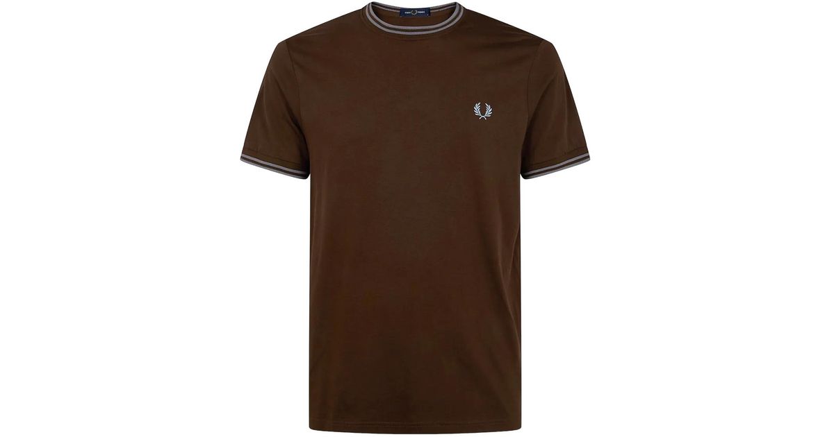 Fred Perry Twin Tipped T-Shirt in Brown for Men | Lyst