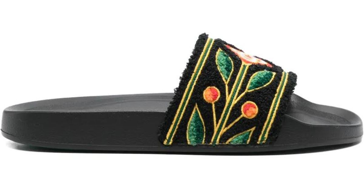CASABLANCA Floral-Pattern Slides in Green | Lyst