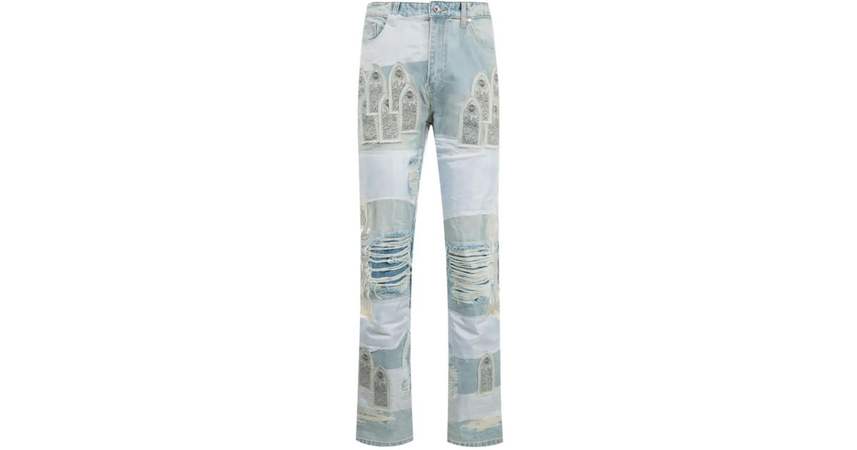Who Decides War Winged Organza Patchwork Jeans in Blue for Men 