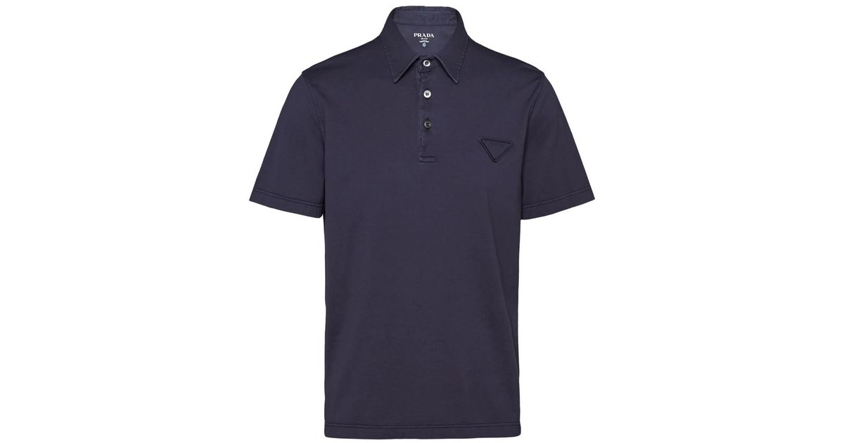 Prada Triangle-Logo Cotton Polo Shirt in Blue for Men | Lyst Canada