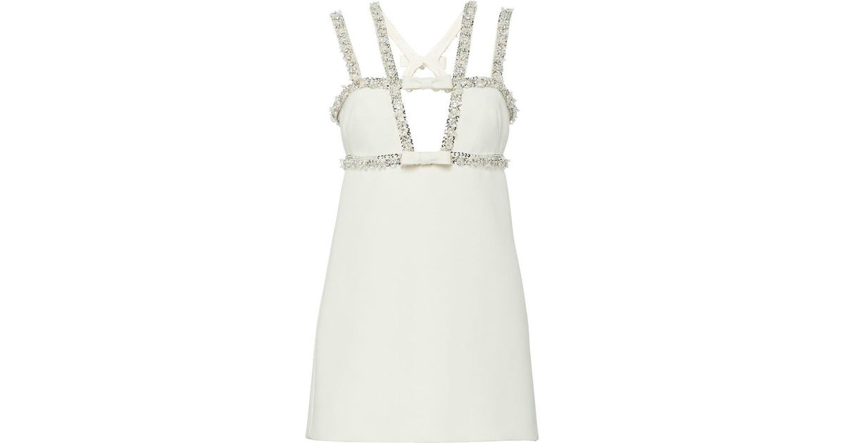 Miu Miu Jewel-trim Mini Dress in White | Lyst Canada