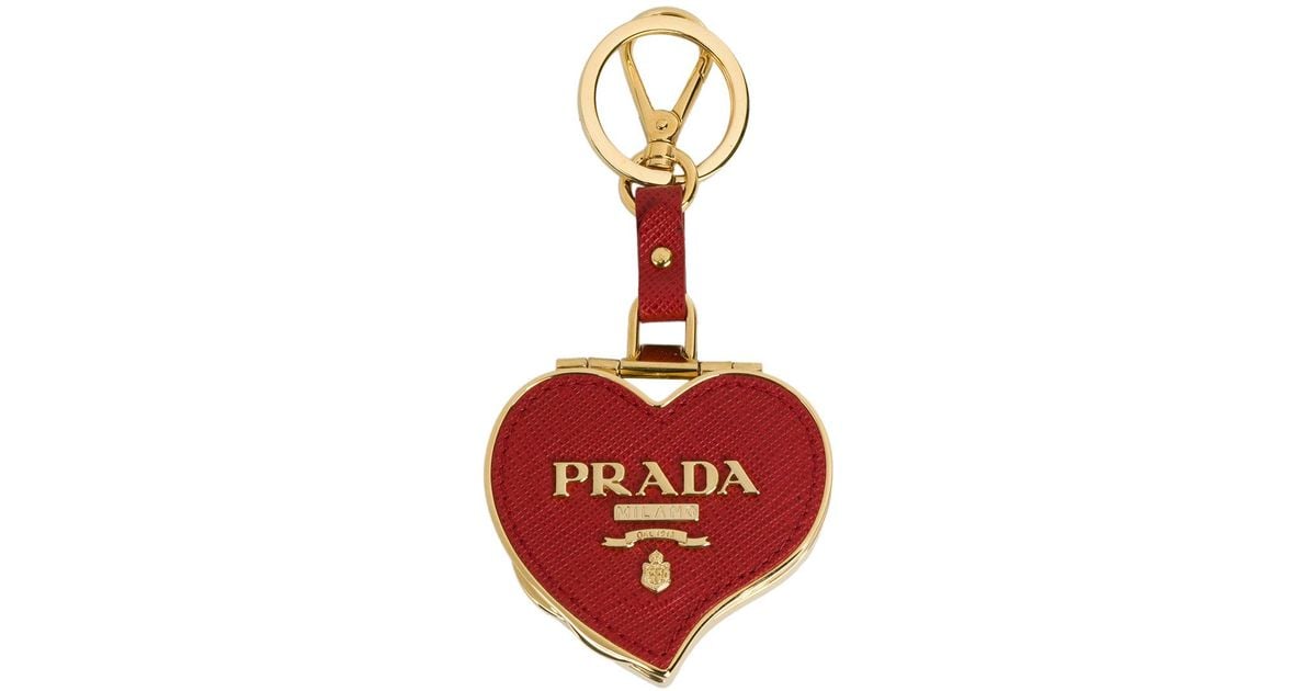 Prada Leather Saffiano Heart Keychain in Red | Lyst