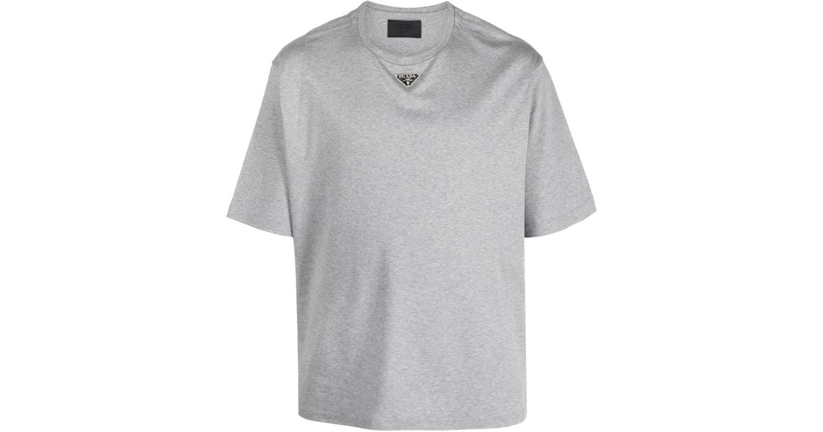 Prada Triangle-logo Cotton T-shirt in Gray for Men | Lyst
