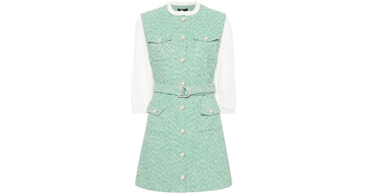 maje green tweed dress Maje Renaga Collared Tweed Mini Dress In Ecru/green