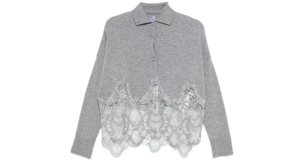 Ermanno Scervino Lace-Trimmed Cardigan in Gray | Lyst
