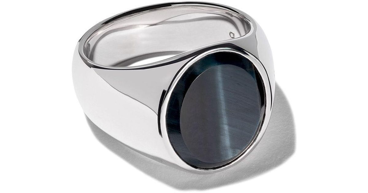 Tom Wood Oval Blue Hawk Eye Ring in Silver (Metallic) for Men - Lyst