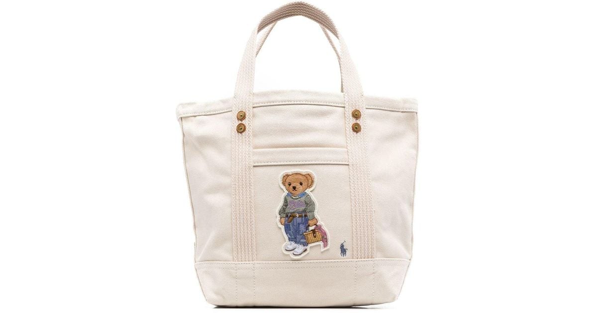 Polo Ralph Lauren Picnic Polo Bear Canvas Tote Bag in Natural | Lyst