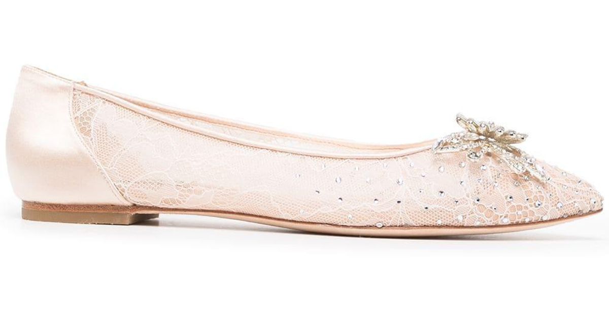 Badgley Mischka Lace Kaitlin Crystal-embellished Ballerina Flats in ...