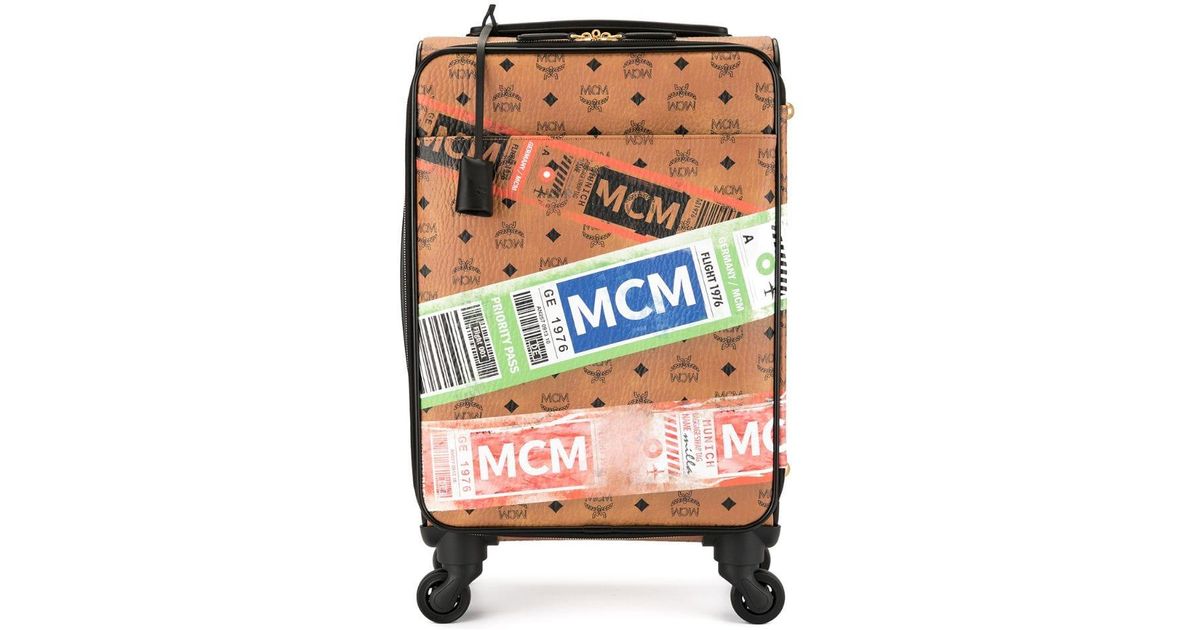 MCM Stark Flight Print Trolley Wheeled Suitcase in Orange | Lyst