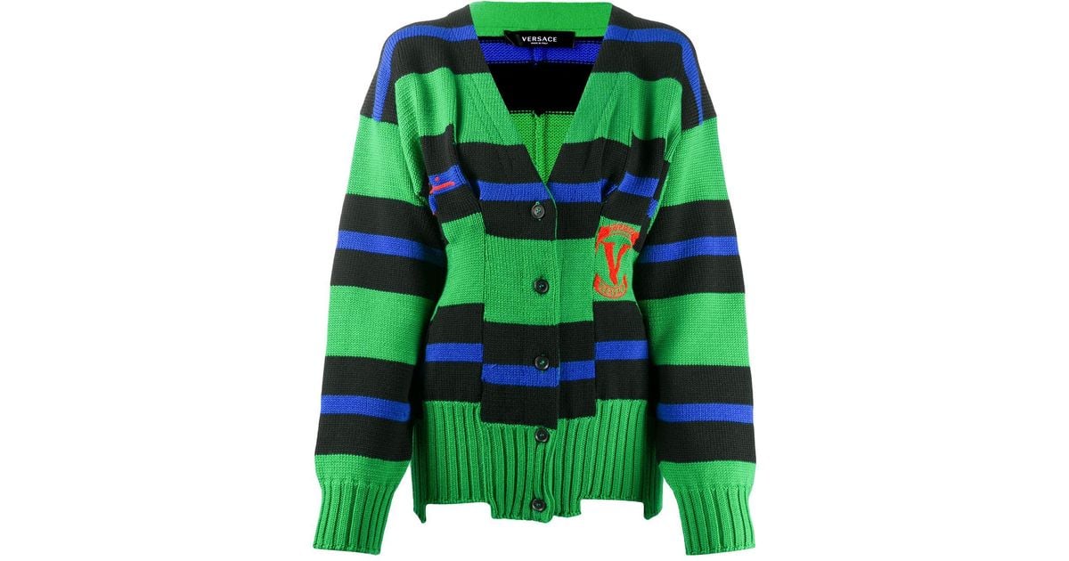 VERSACE カーディガン Versace Striped Intarsia-knit Cardigan in Green | Lyst