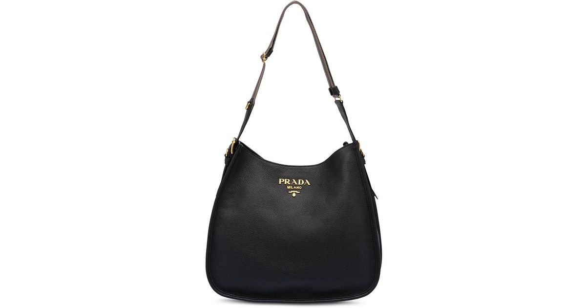Prada Front Logo Hobo Bag in Black Lyst