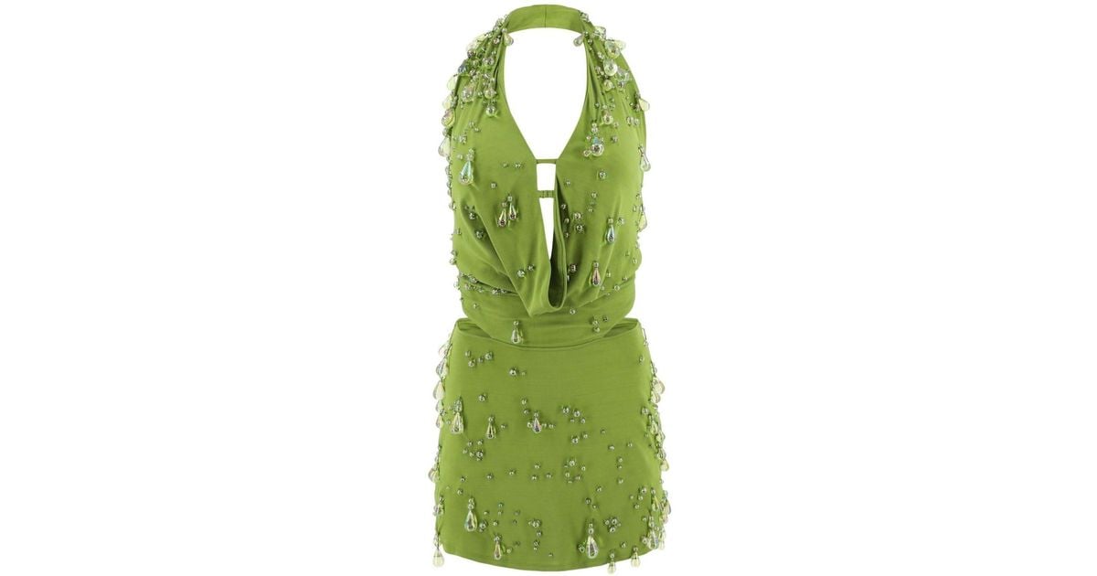 Cult Gaia Issey Bead-embellished Mini Dress in Green | Lyst