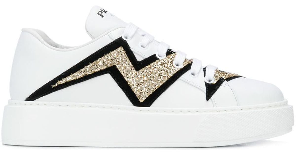 Prada Lightning Bolt Low top Sneakers in White Lyst UK