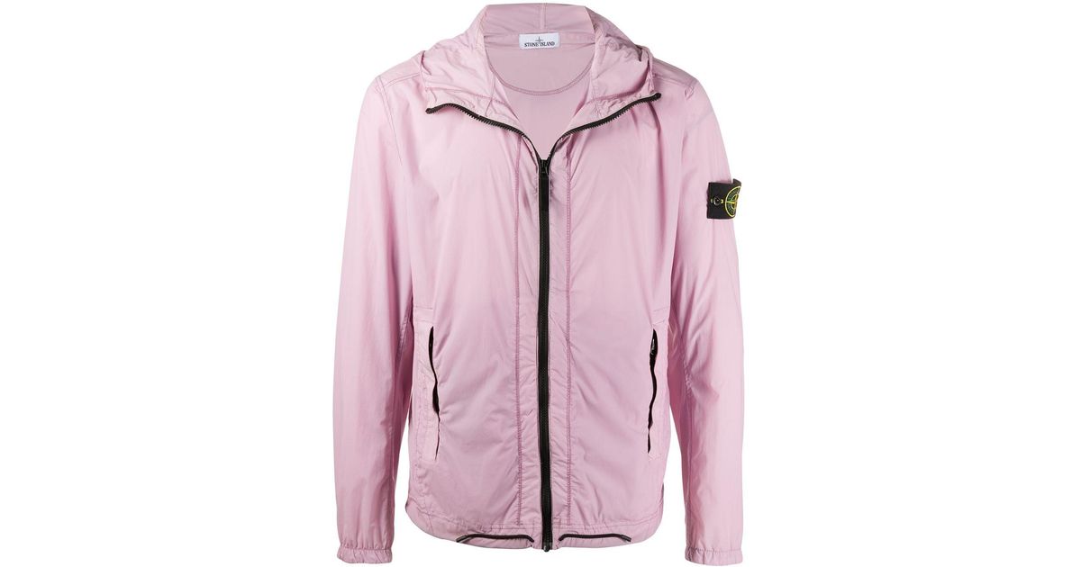 Stone Island Logo Patch Hooded Windbreaker Jacket in Pink for Men | Lyst