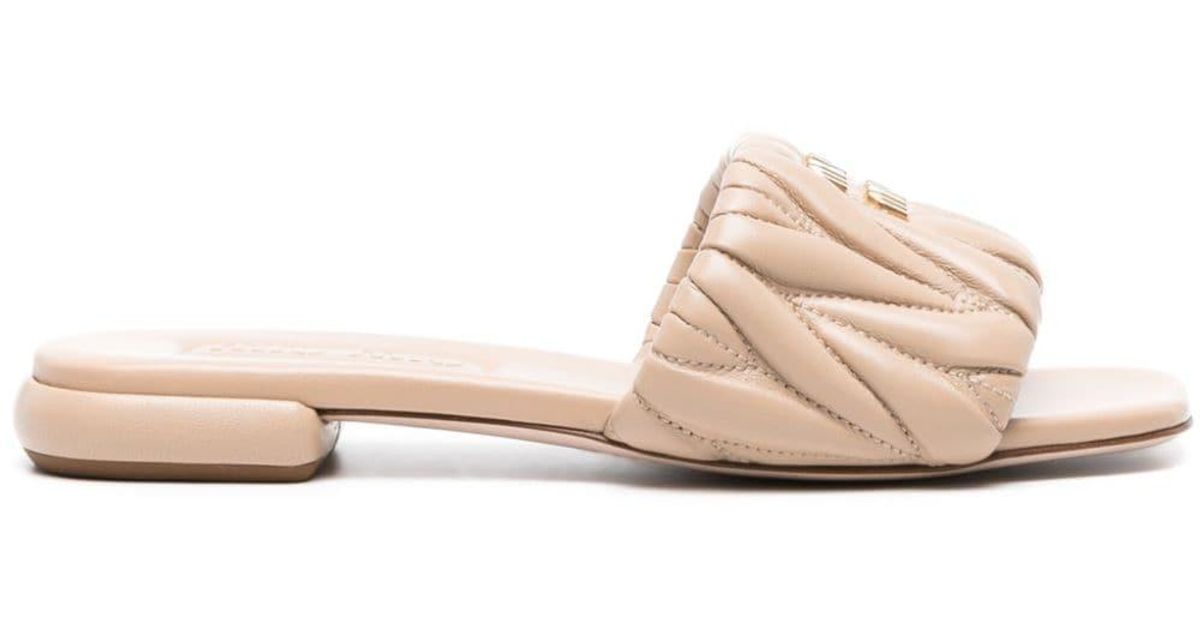 Miu Miu Matelass Leather Slides in Pink Lyst UK