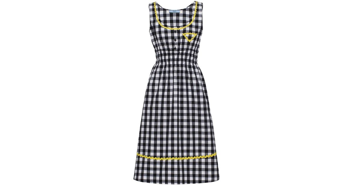 Prada Ginghamcheck Midi Dress in Blue Lyst