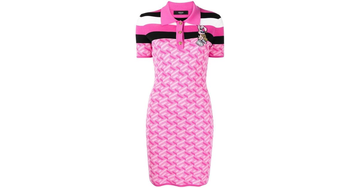 Versace Biggie Bunny Jacquard Polo Dress in Pink | Lyst UK