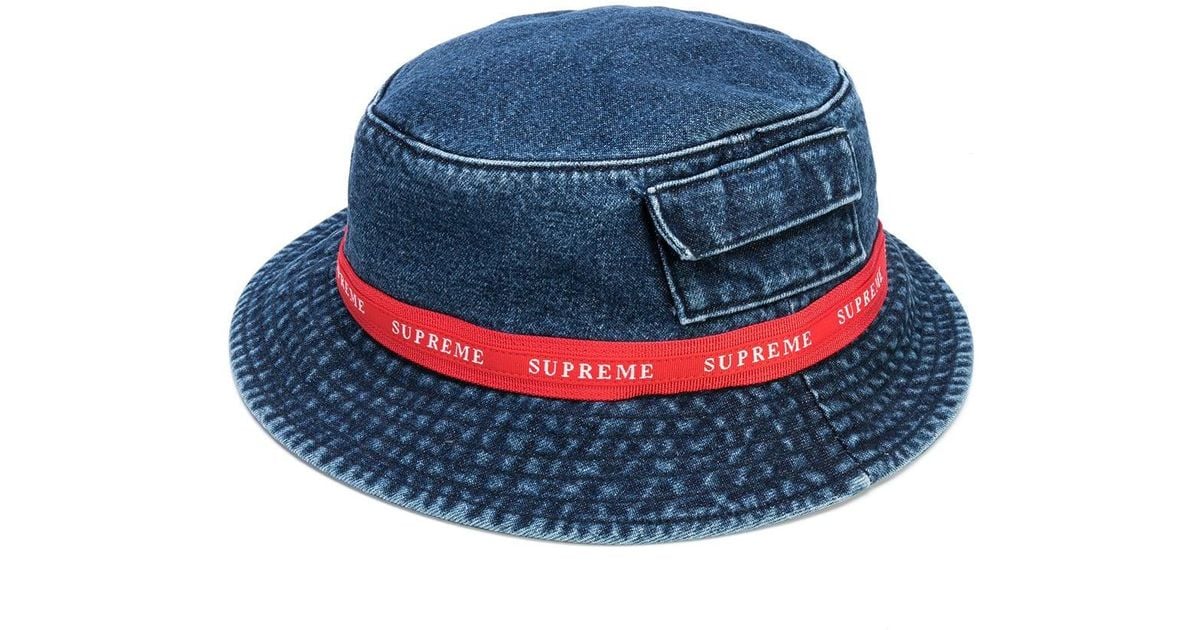 Supreme Denim Logo Tape Bucket Hat in Blue for Men