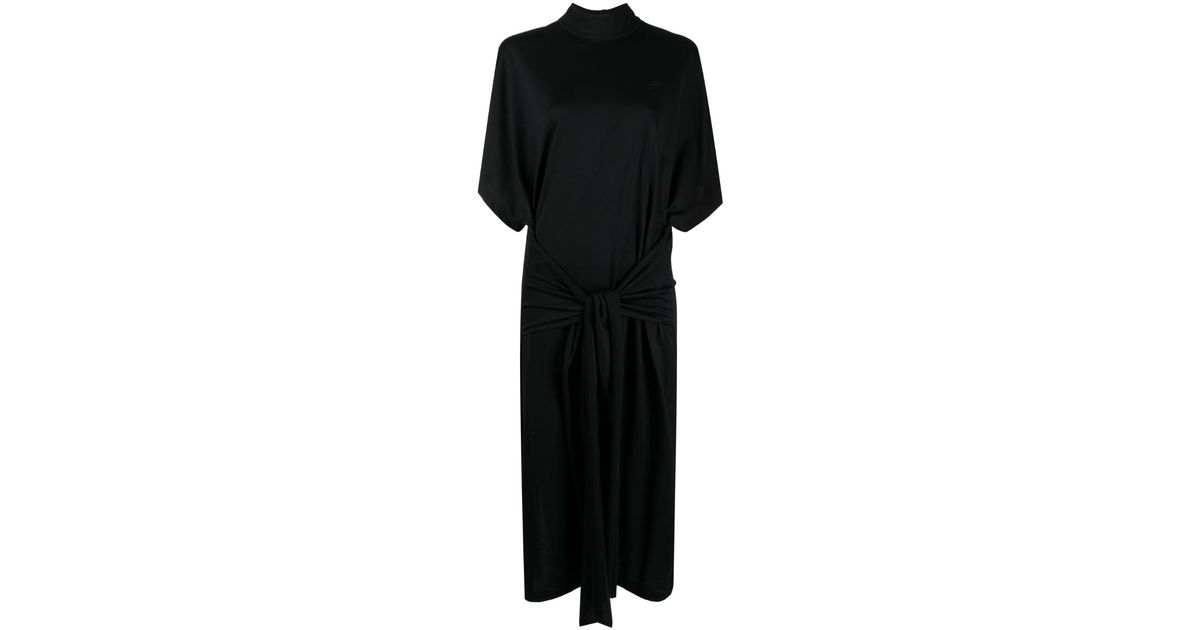 Karl Lagerfeld Tie-waist Midi Dress in Black | Lyst
