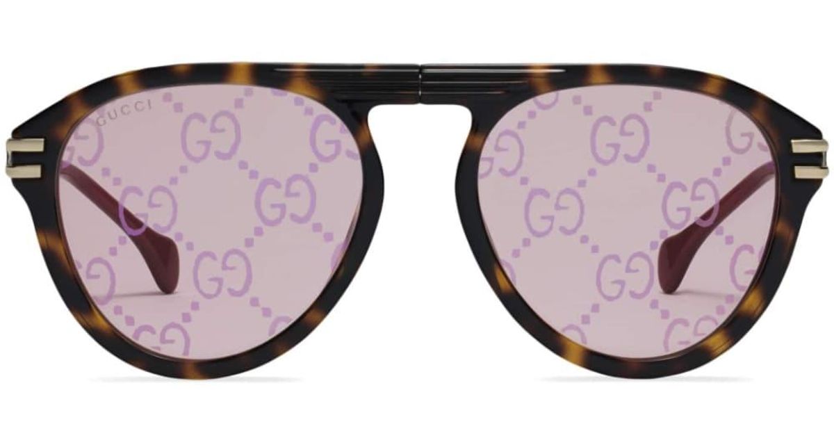 Gucci Logo Lense Sunglasses in Brown for Men Lyst