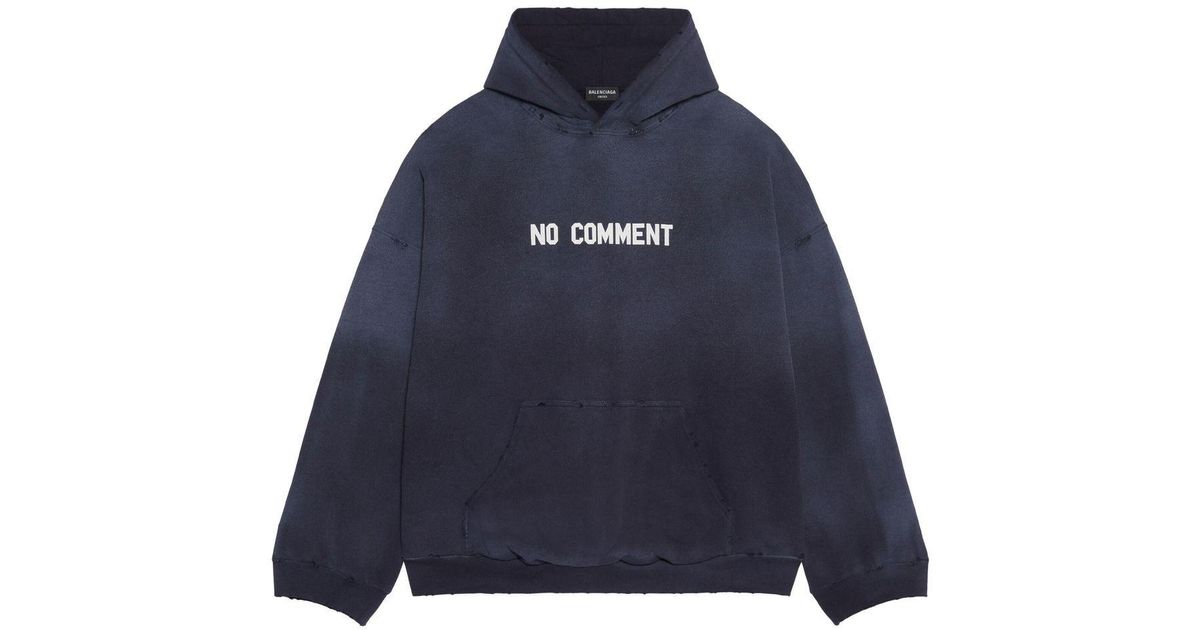 Balenciaga No Comment Cotton Hoodie in Blue | Lyst