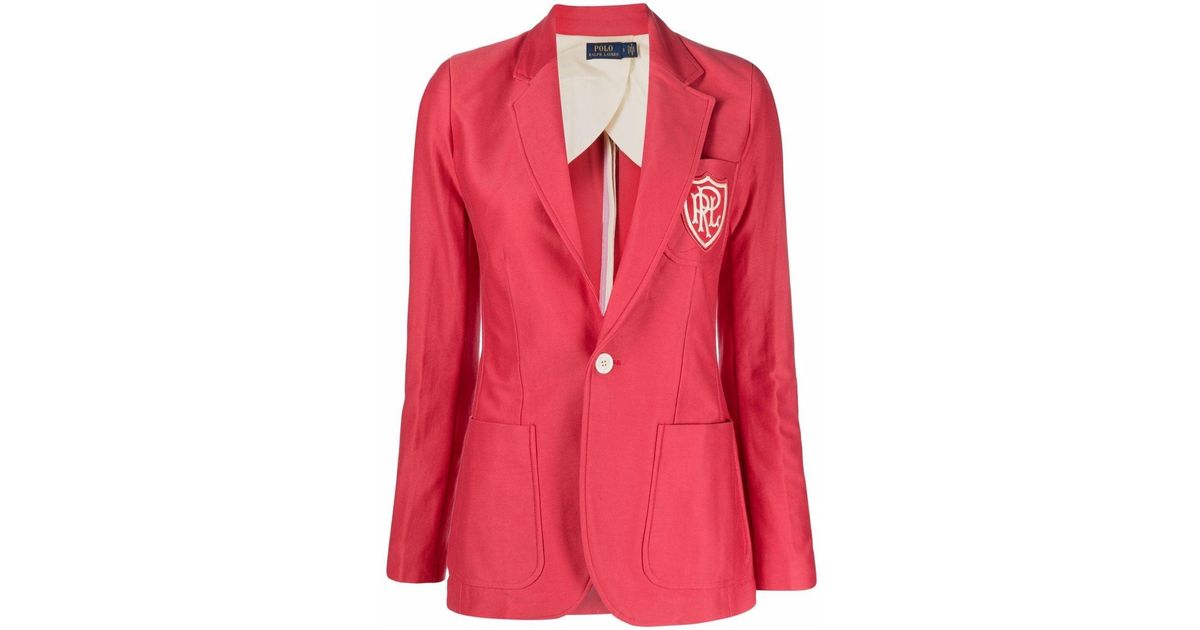 Polo Ralph Lauren Logo-patch Single-breasted Blazer in Pink | Lyst