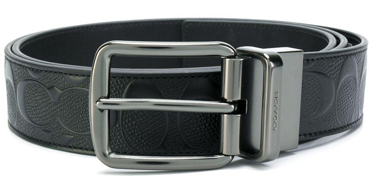COACH Leather Logo Embossed Belt in Black for Men Lyst
