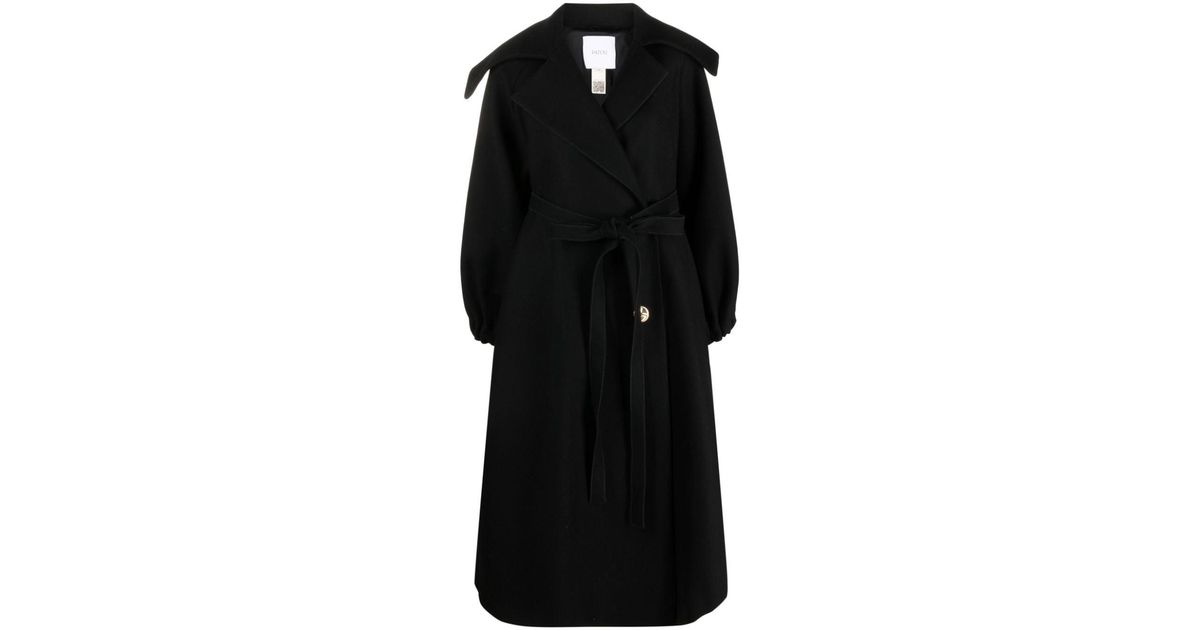 Patou Double-breasted Belted Coat in Black | Lyst