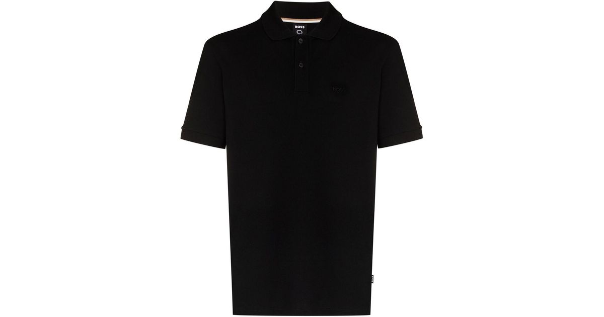 BOSS by HUGO BOSS Cotton Pallas Embroidered Logo Polo Shirt in Black ...