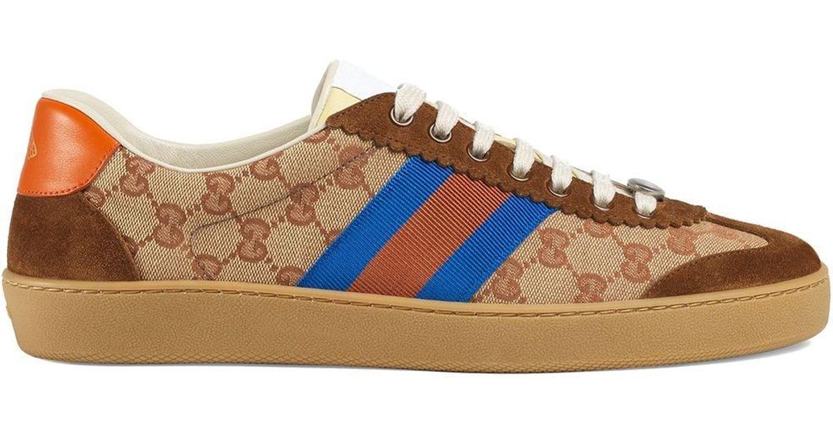 blue and orange gucci slides