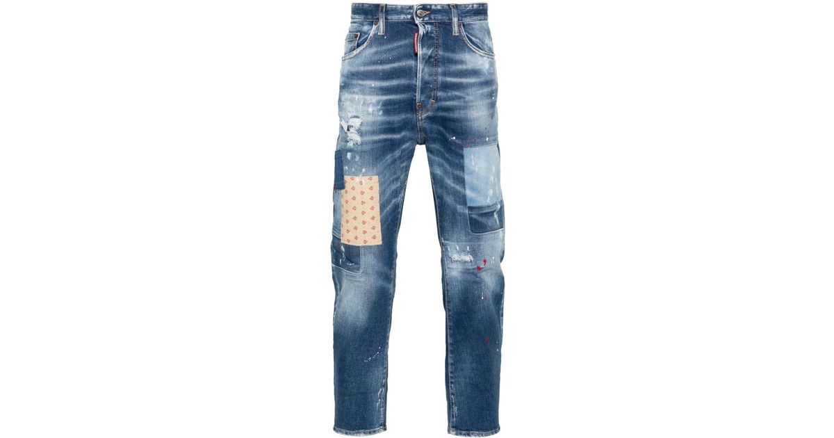 DSquared² Patchwork-detailing Distressed Jeans in Blue for Men | Lyst