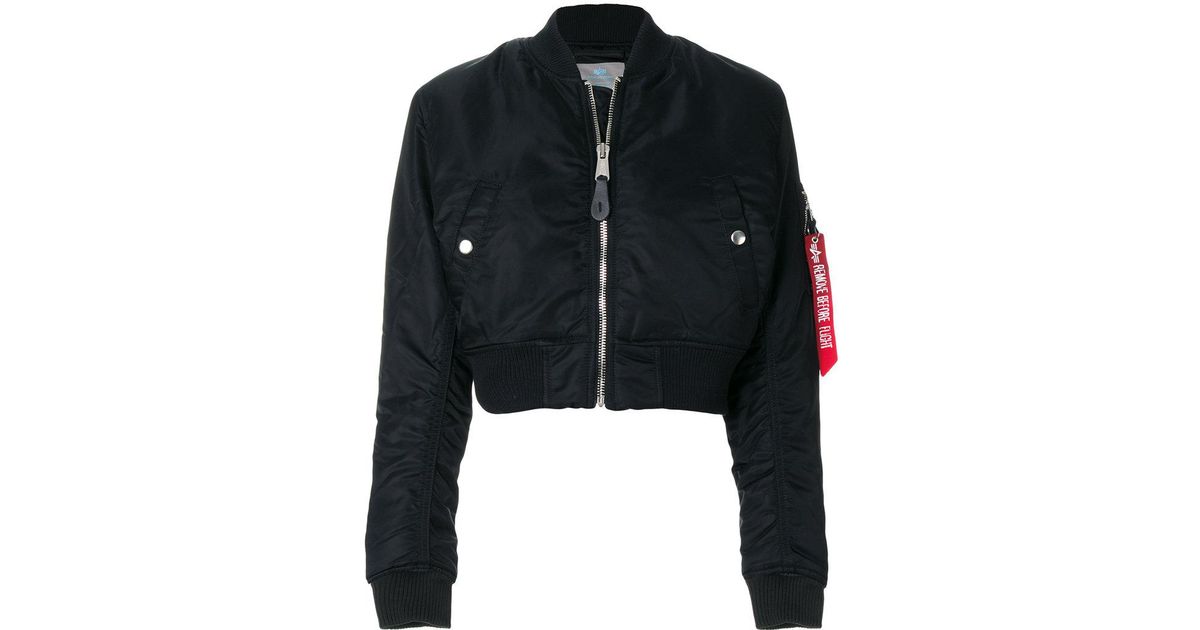Alpha Industries Cropped Bomber Jacket in Black | Lyst