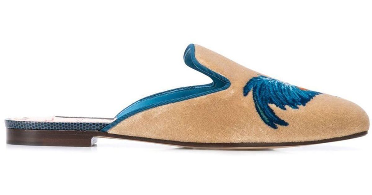 Dolce & Gabbana Leather Rooster Slippers in Blue - Lyst