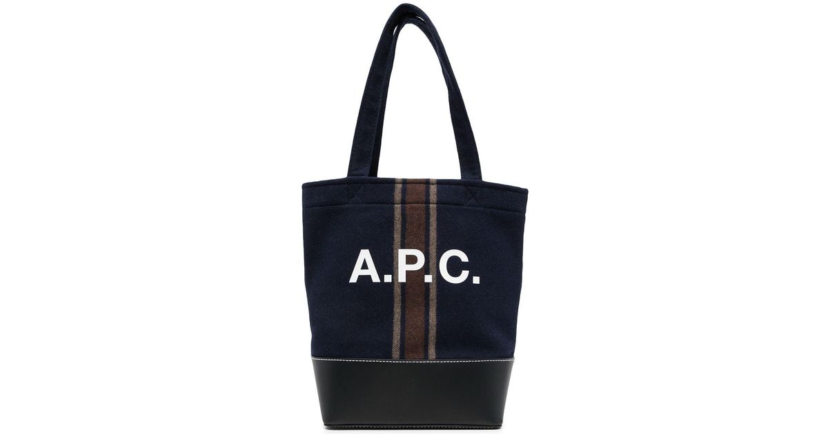 A.P.C. Stripeprint Logo Tote Bag in Blue Lyst
