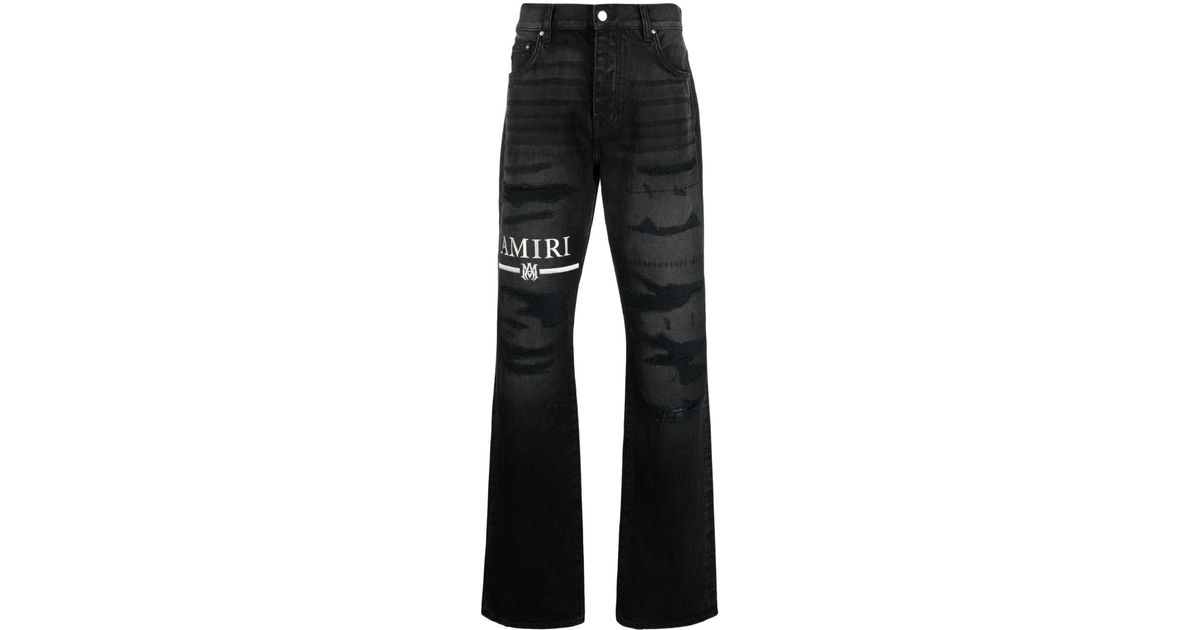 Amiri Logo-embroidery Ripped Jeans in Black for Men | Lyst